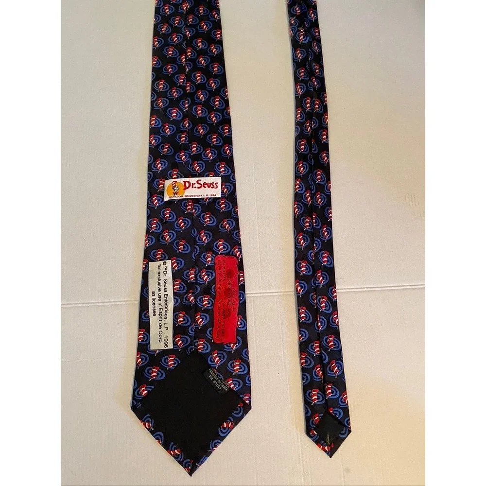 Vintage 1996 Dr Seuss Cat in the Hat Esprit de Corp Silk Tie Navy Blue Red 3348